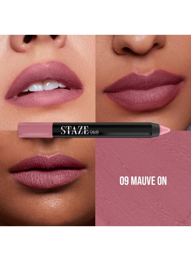 Staze 9to9 Pout On Matte + Smudgeproof Lip Crayon | Non-Drying, Transferproof & Sharpenable| Pigmented Matte Finish | 12-Hour Stay | Lightweight | 09 Mauve On | 3.5 g - Image 2